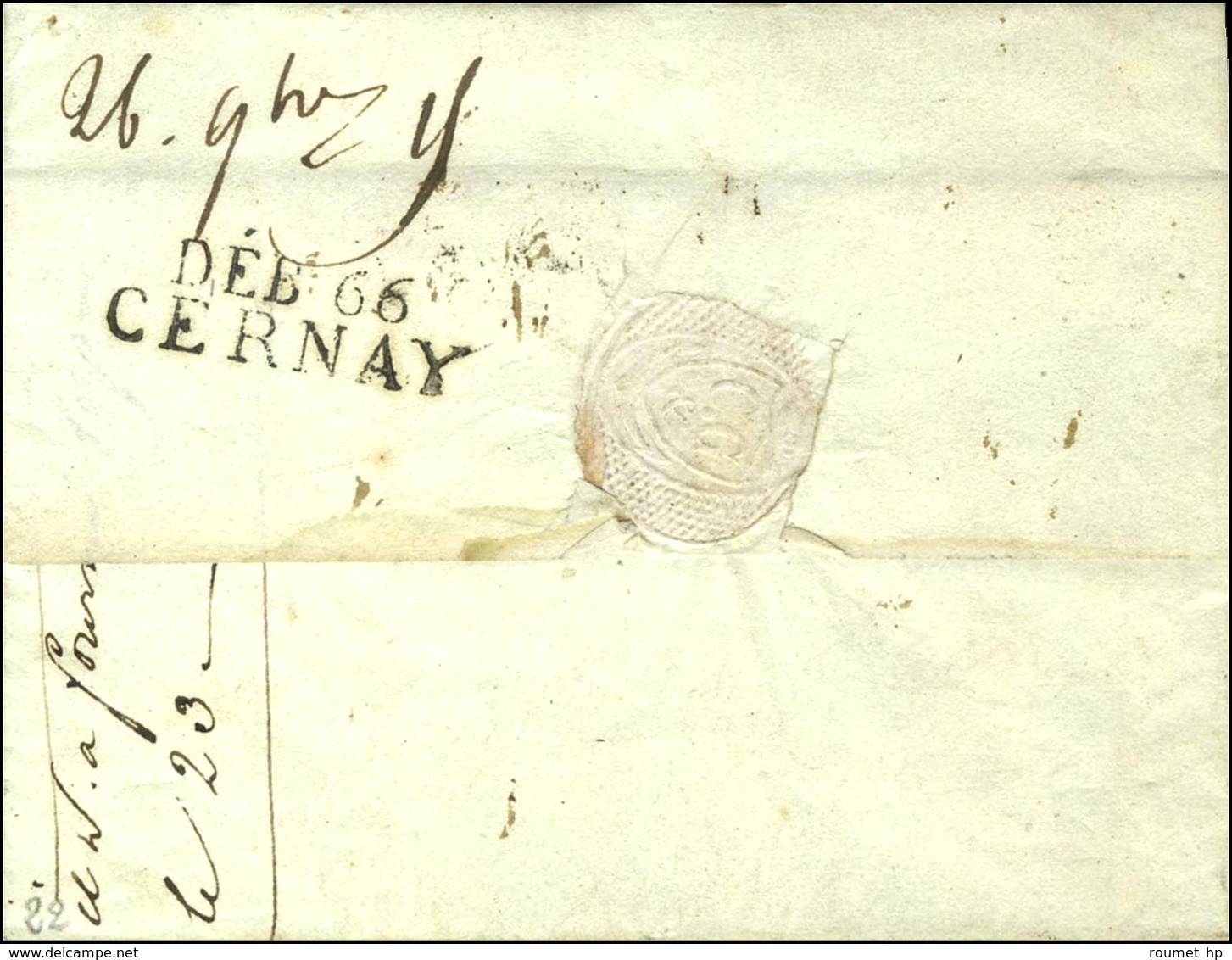 DEB. 66 / CERNAY Sur Lettre Avec Texte Daté 1815. - SUP. - R. - Otros & Sin Clasificación