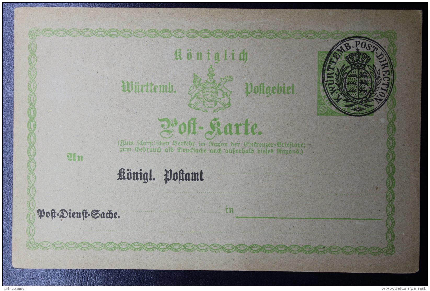 Württemberg  Dienst Sache Postkarten Postamt 6-7-1878 - Postwaardestukken