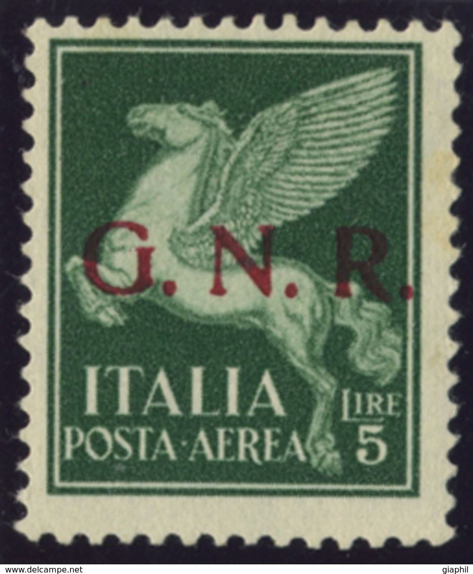 ITALY ITALIA REPUBBLICA SOCIALE 1944 5 L. POSTA AEREA BRESCIA (SASS. 123/I) INTEGRO OFFERTA! - Poste Aérienne