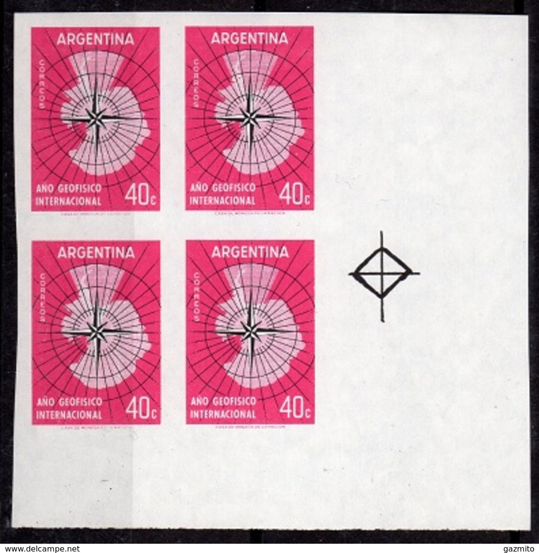 Argentina 1958, Geophysical Year, 4val In Block IMPERFORATED - Internationales Geophysikalisches Jahr