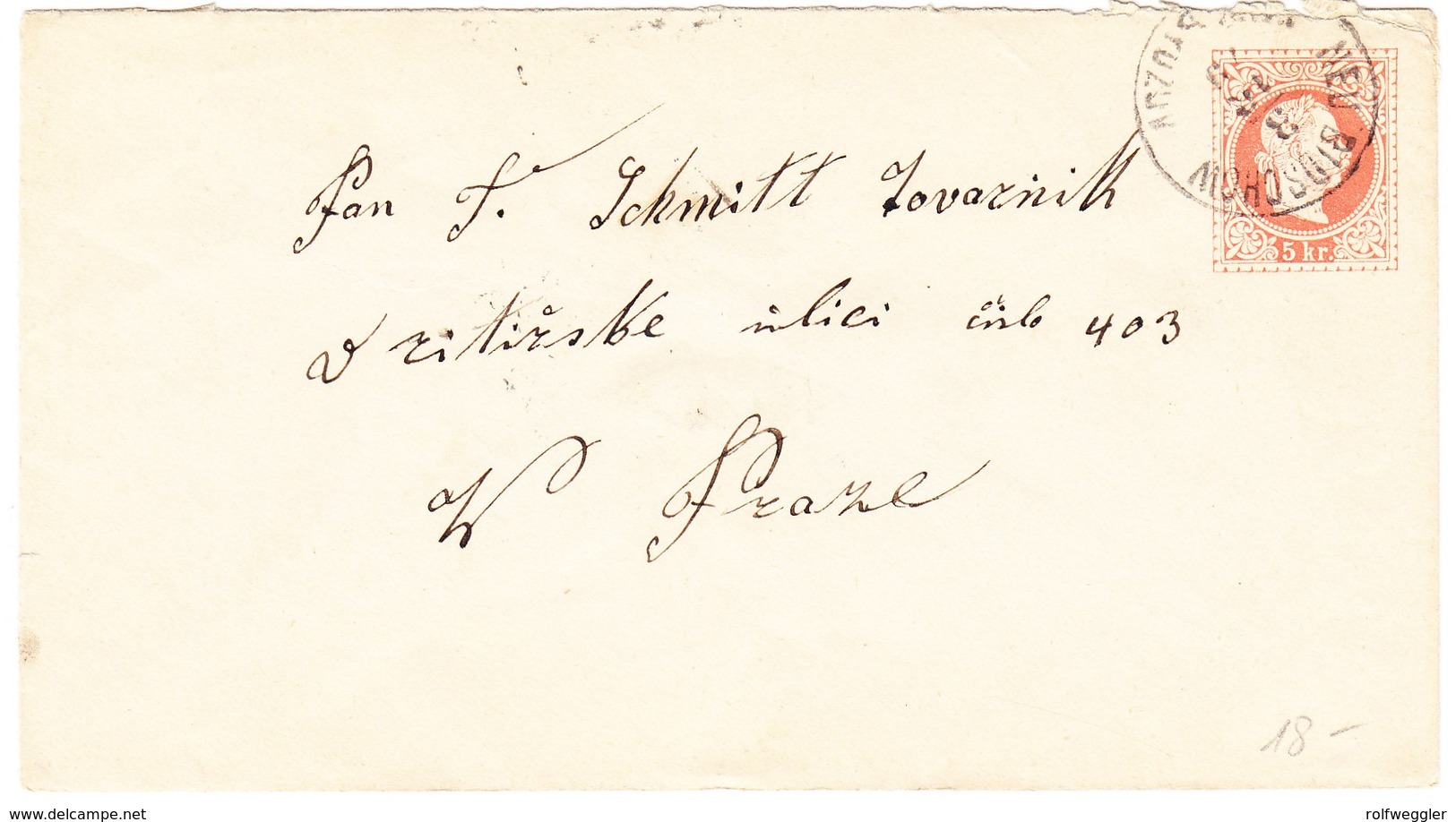 1879 Österreichischer Ganzsachenbrief 5kr Aus Neu Bidschow Nach Prag - Sobres