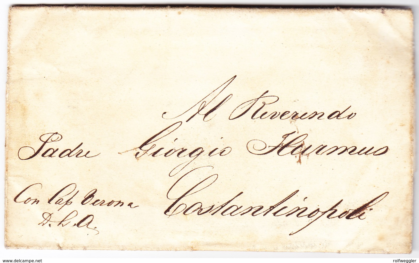 1844 Brief Aus Triest Nach Constantinople Mit Schiffsbeförderungspapier Vom Kapitän Unterschrieben - ...-1858 Prefilatelia