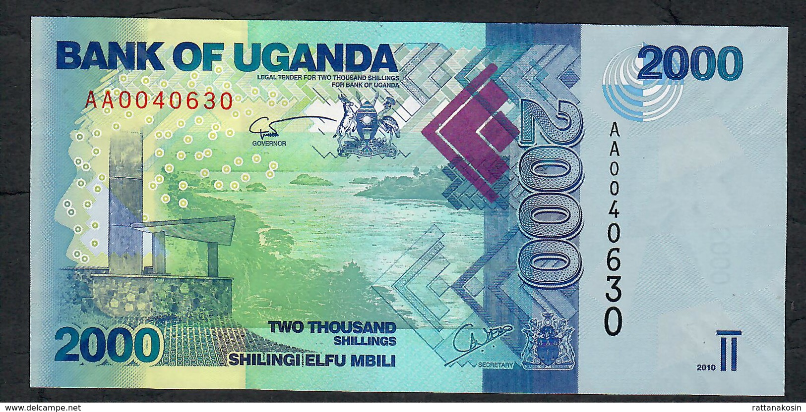 UGANDA  P50a 2000 SHILINGI  2010  LOW # AA0040630  FIRST DATE FIRST PREFIX LOW#    UNC. - Oeganda