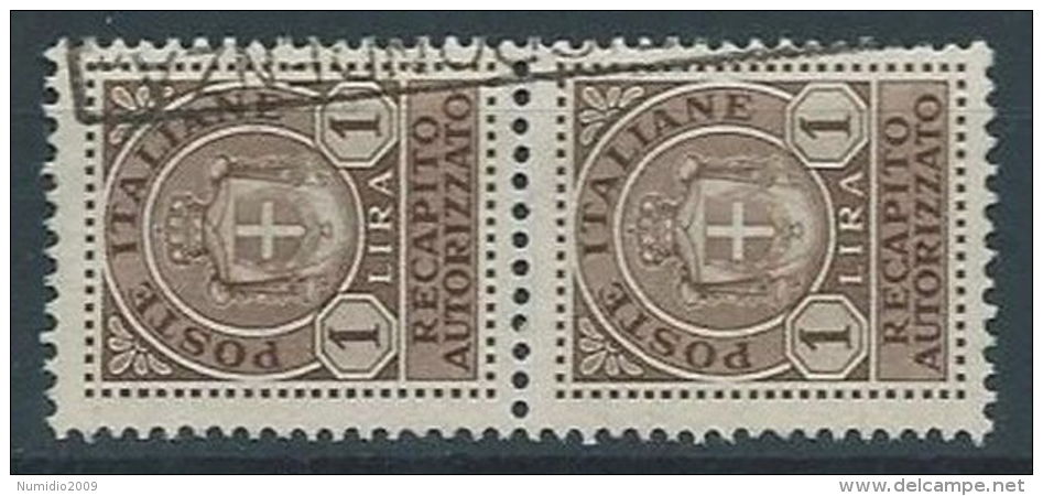 1946 LUOGOTENENZA USATO RECAPITO AUTORIZZATO COPPIA 1 LIRA - RR13128-2 - Service Privé Autorisé