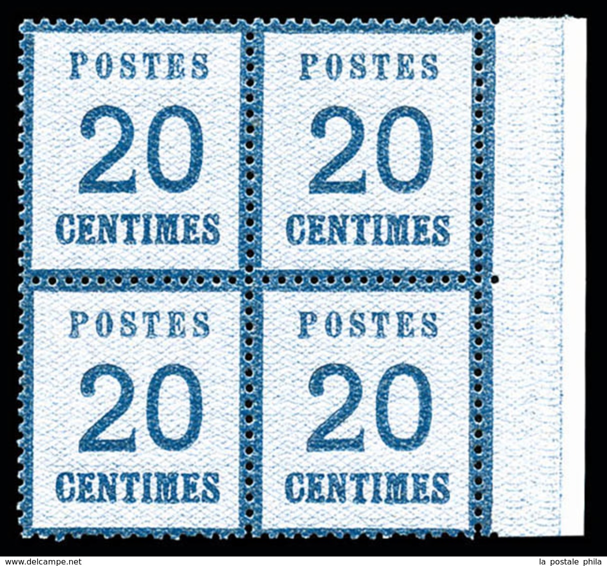 ** N°6, 20c Bleu En Bloc De Quatre, Bord De Feuille Latéral Gauche, Fraîcheur Postale, TRES BON CENTRAGE, SUPERBE (certi - Sonstige & Ohne Zuordnung