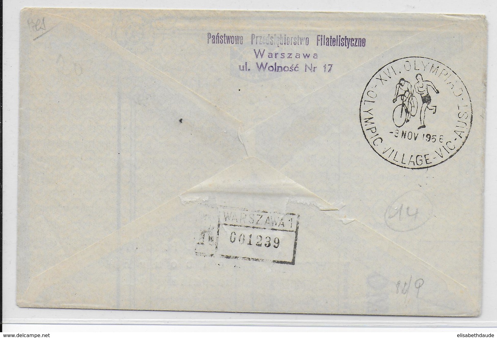 POLOGNE - 1955 - OBLITERATION ILLUSTREE (SONDERSTEMPEL) AVIATION - ENVELOPPE VOL JEUX OLYMPIQUES VARSOVIE => MELBOURNE - Máquinas Franqueo (EMA)