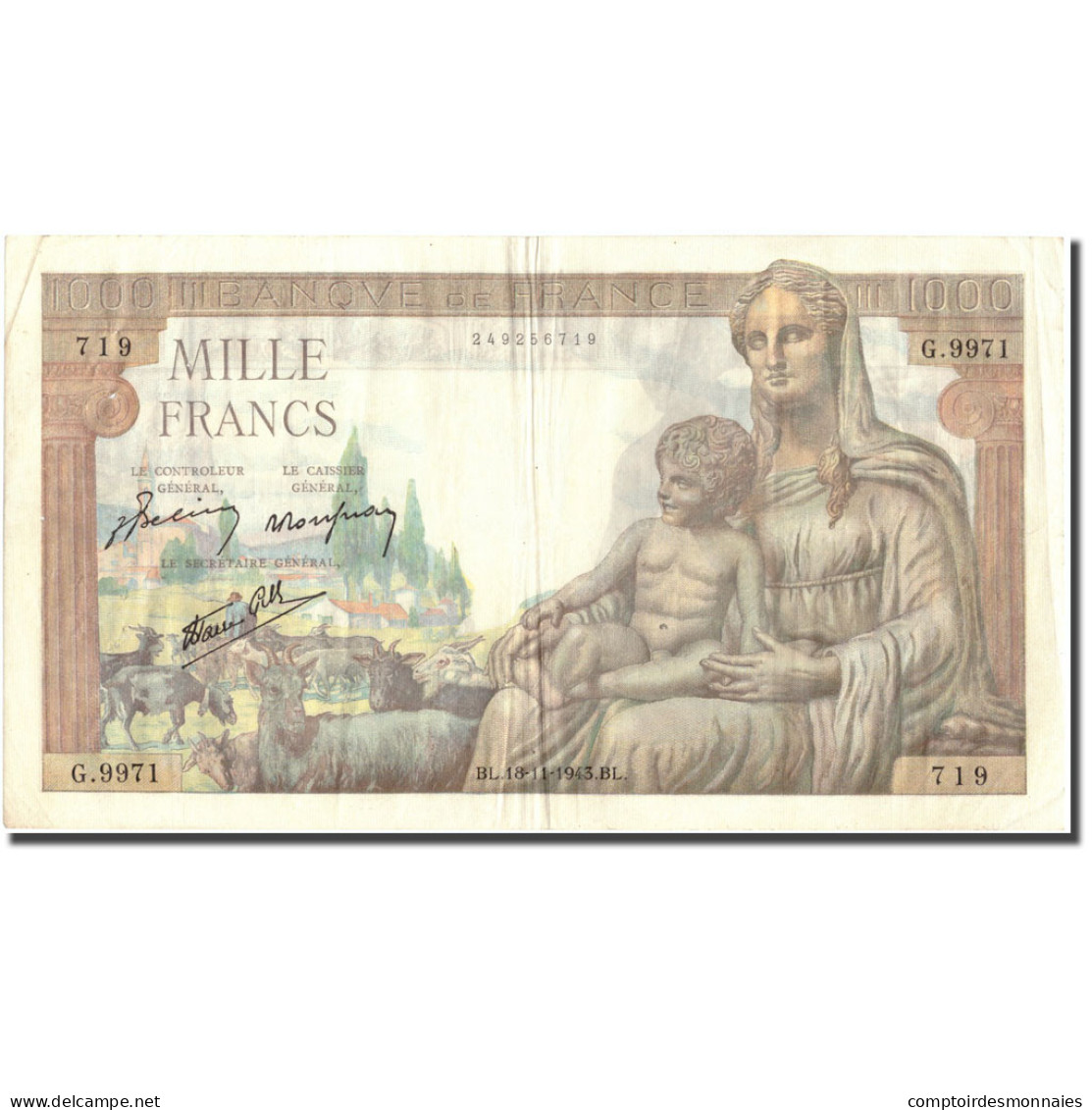 France, 1000 Francs, 1 000 F 1942-1943 ''Déesse Déméter'', 1943, 1943-11-18 - 1 000 F 1942-1943 ''Déesse Déméter''