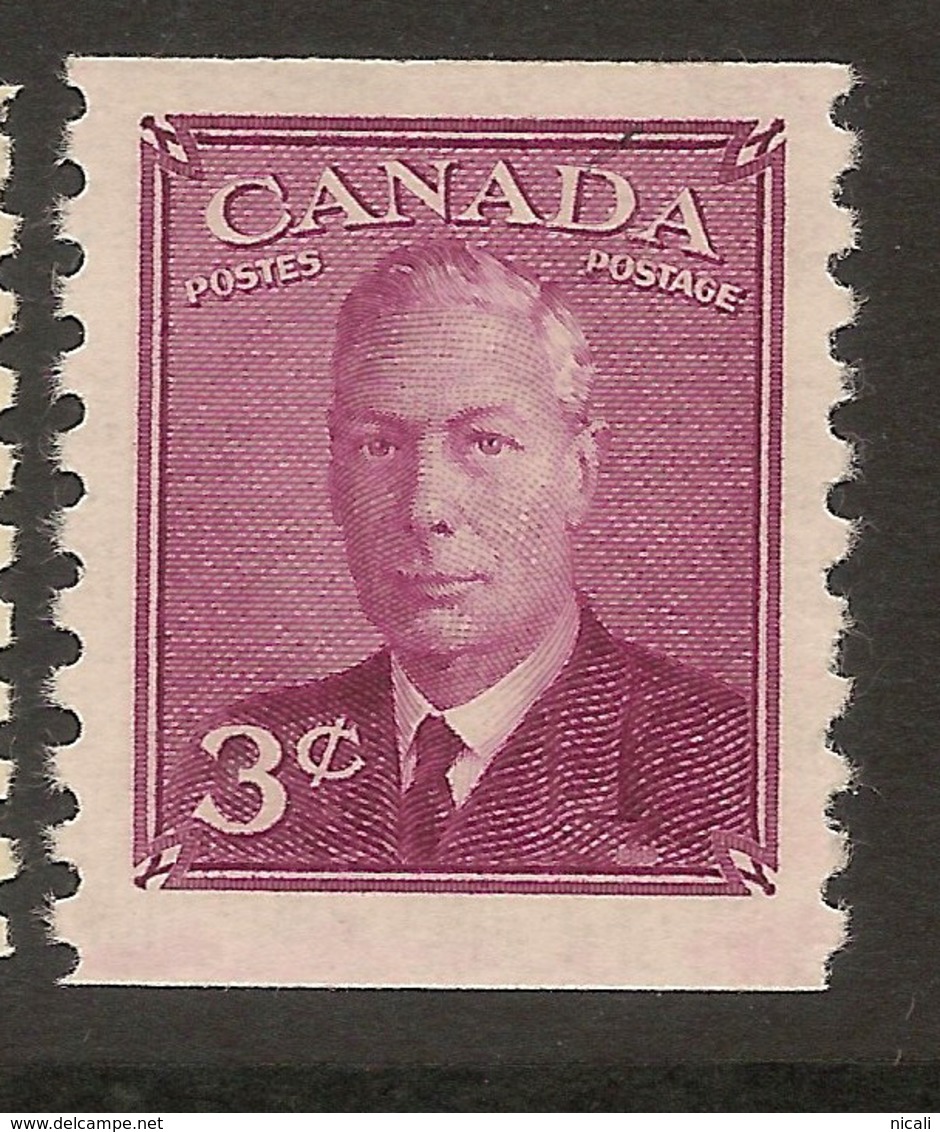 CANADA 1949 3c Coil KGVI SG 421 UNHM ##FX17 - Coil Stamps