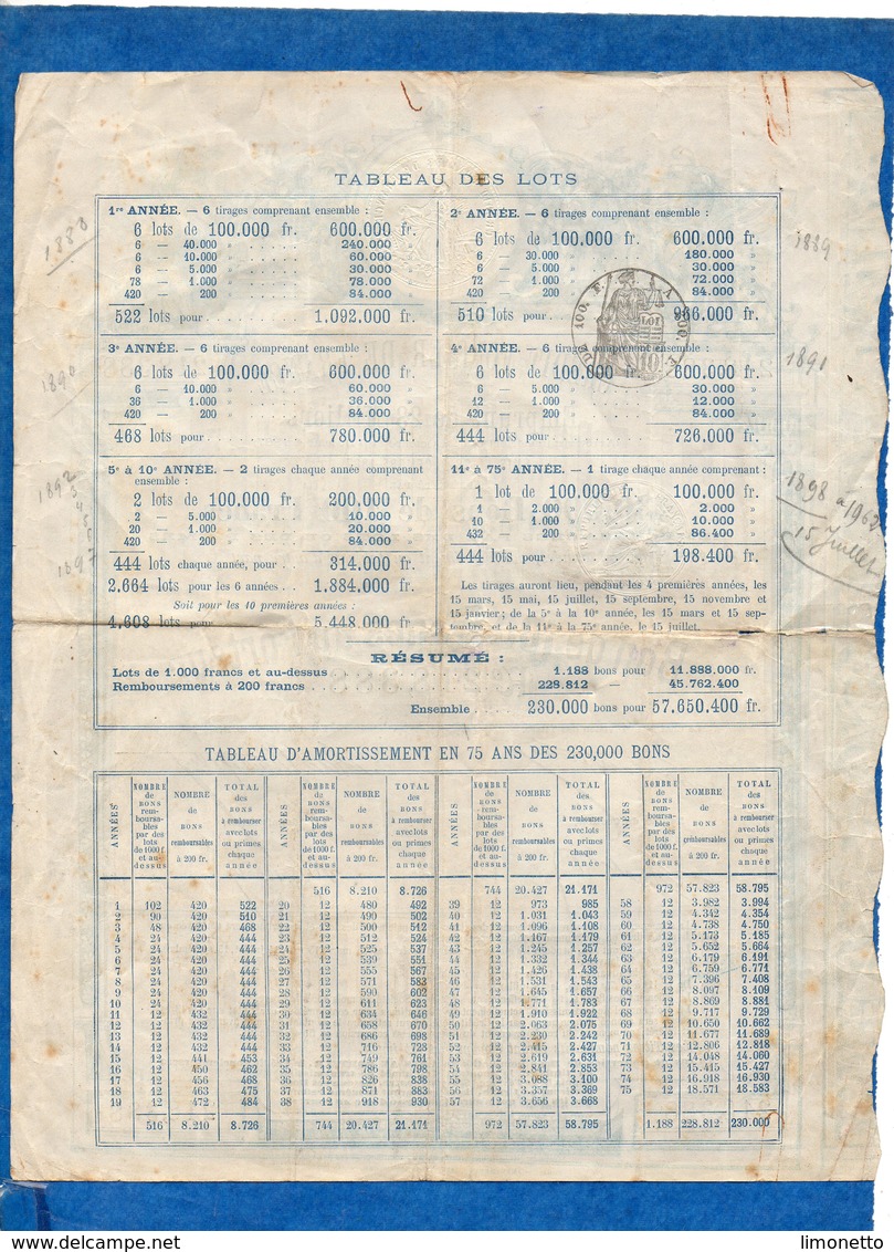 CREDIT FONCIER DE FRANCE - Emprunt Du 28 12 1887 - Bons De 100 Francs N° 218388 - A - C
