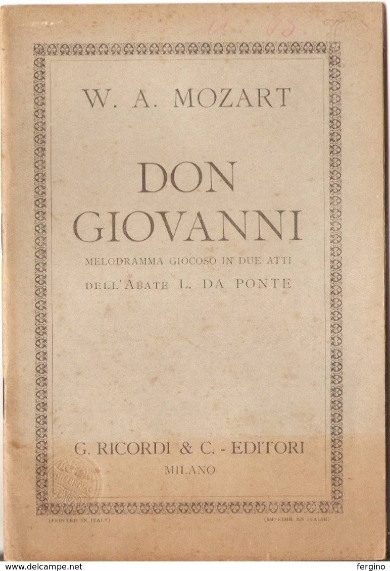 W.A. MOZART - DON GIOVANNI - LIBRETTO D'OPERA - Cinema E Musica