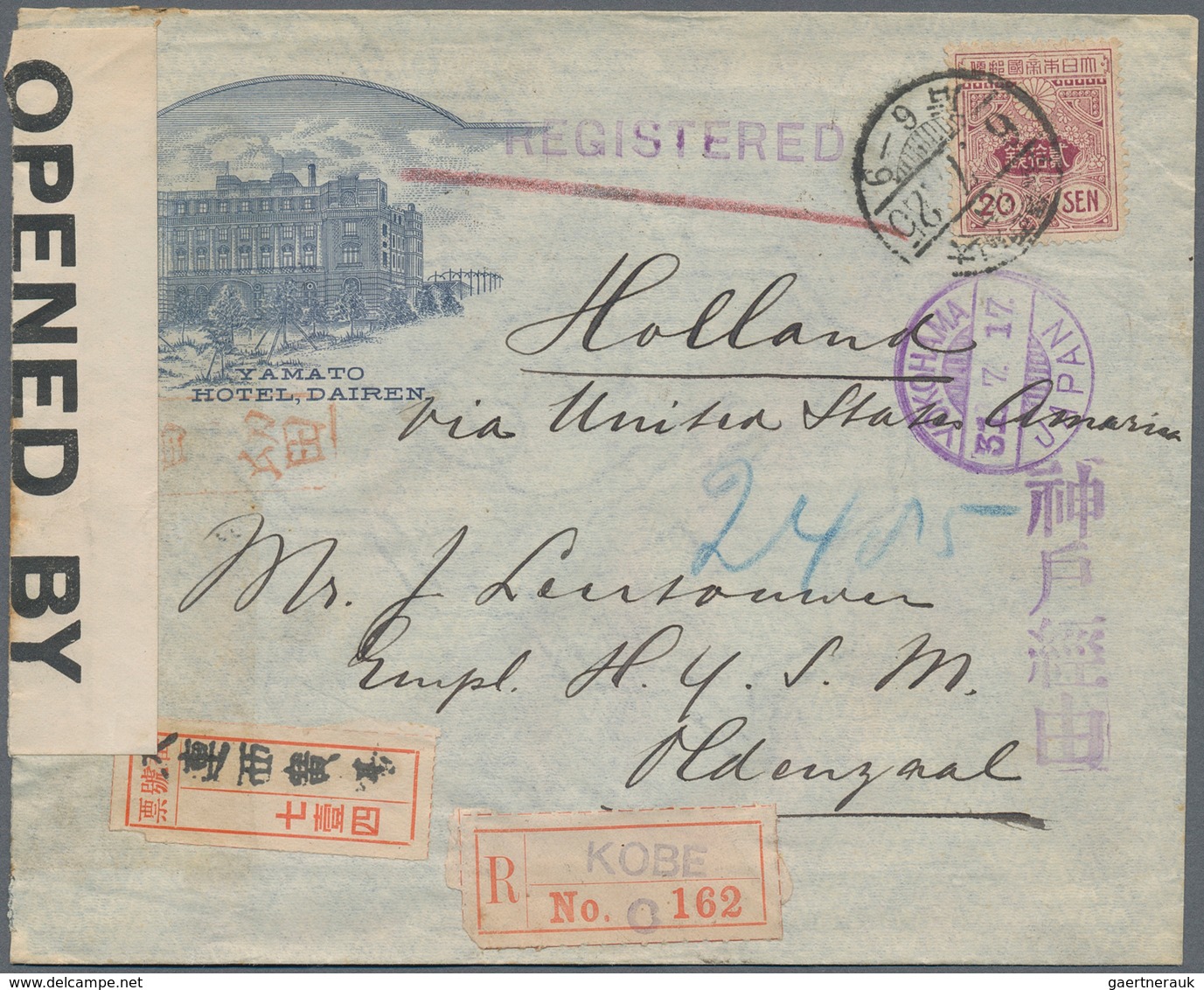 Japanische Post In China: 1914, Yamato Hotel Dairen Pictorial Envelope: 20 S. Tied "Dairen-Nishihiro - 1943-45 Shanghai & Nanjing