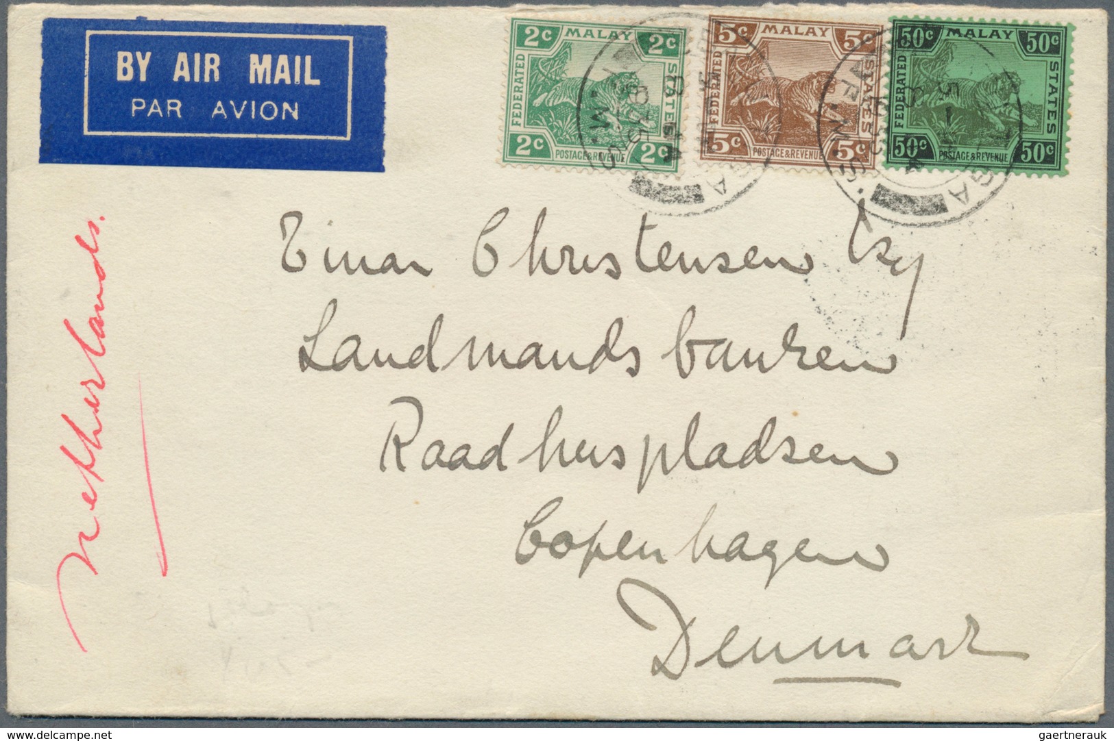 Malaiische Staaten - Selangor: 1935 (8.1.), Federated Malay States Tiger 50c. Black On Green, 5c. Br - Selangor