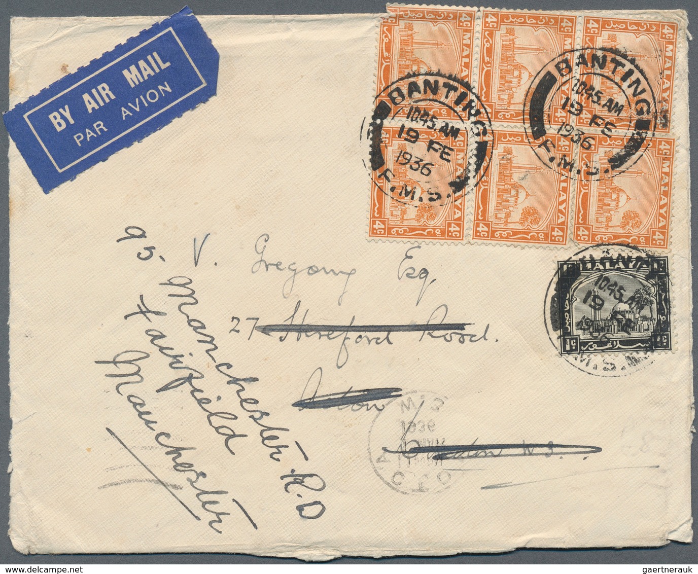 Malaiische Staaten - Selangor: 1936, BANTING: Mosque 1c. Black And 6 X 4c. Orange (one Stamp With Fa - Selangor