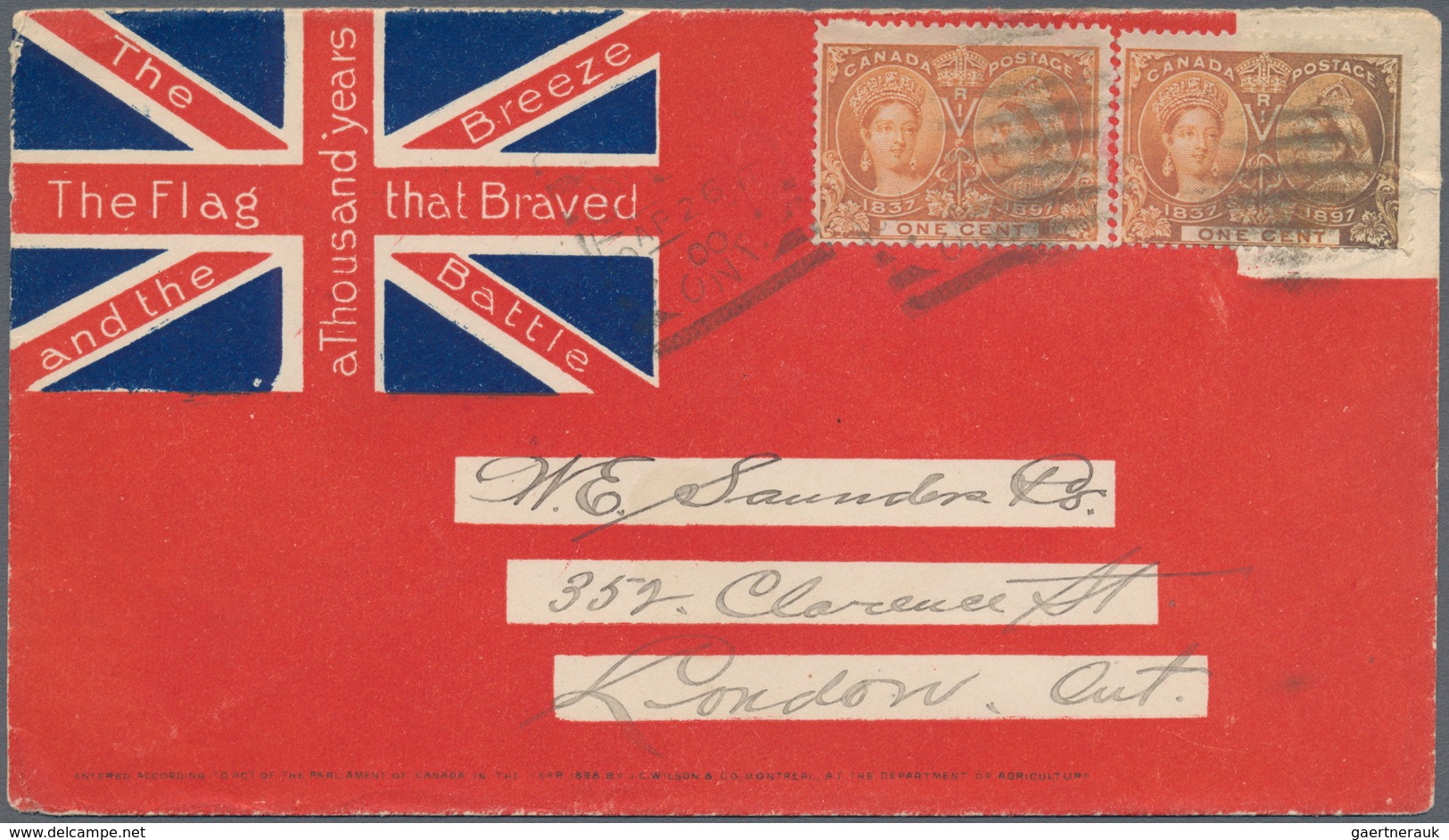 Canada: 1900, Patriotic Cover Showing Union Jack Franked With 1 Cent Jubilee Stampssent To London, O - Ungebraucht