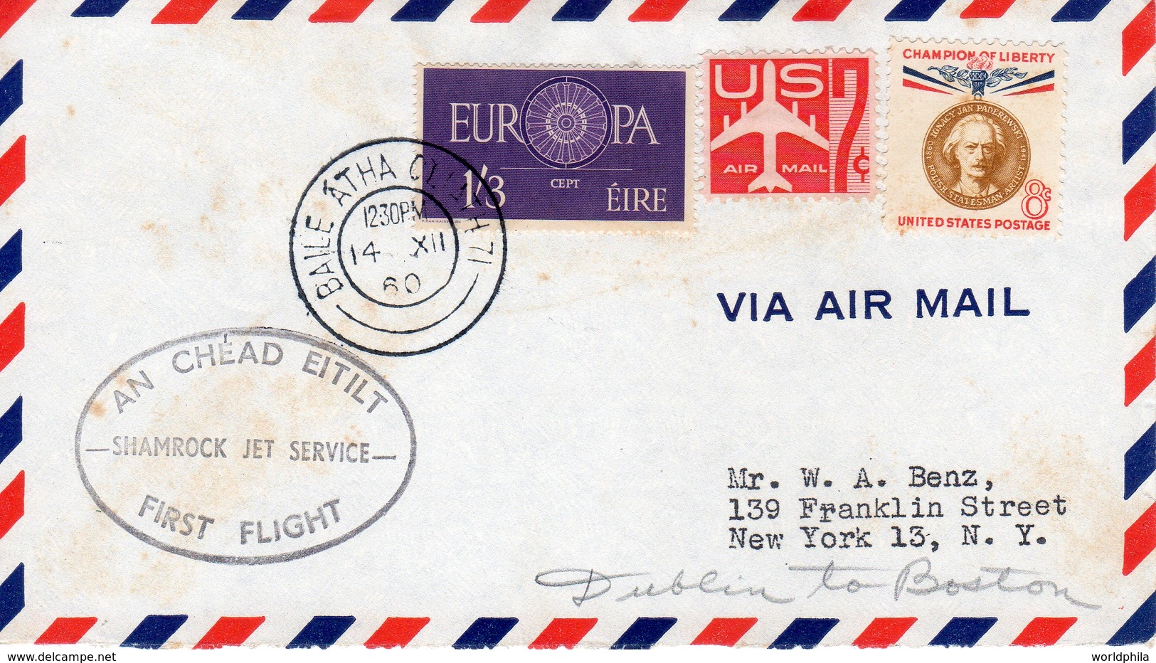 Ireland-USA, 1960 "Jet Sevice" FFC / Erstflugbrief Europe Stamps+USA Additional Stamps - Posta Aerea