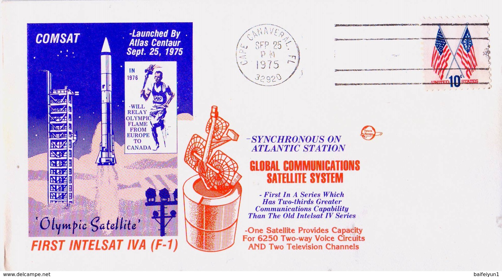 USA 1975 Olympic Satellites INTELSAT IVA(F-1) Launched By Atlas Commemoraitve Cover - Noord-Amerika