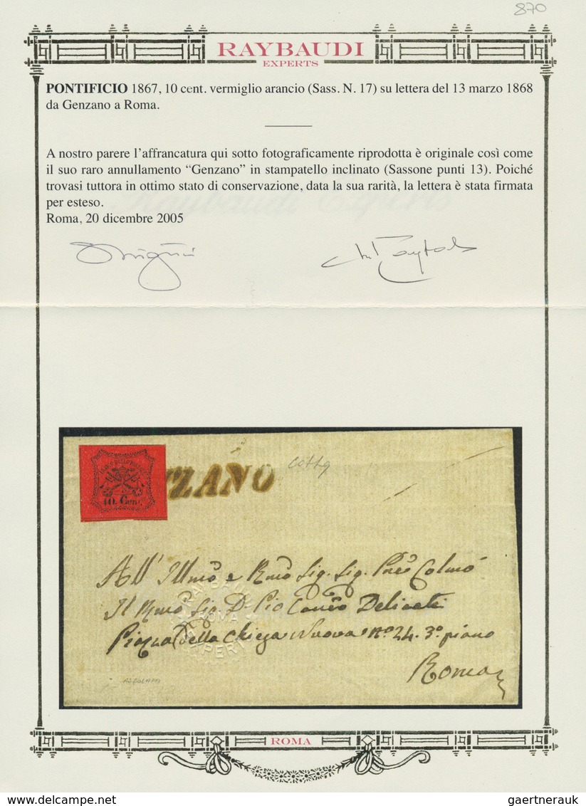 Italien - Altitalienische Staaten: Kirchenstaat: 1867, GENZANO: 10 Cents Orange Vermilion On Letter - Stato Pontificio