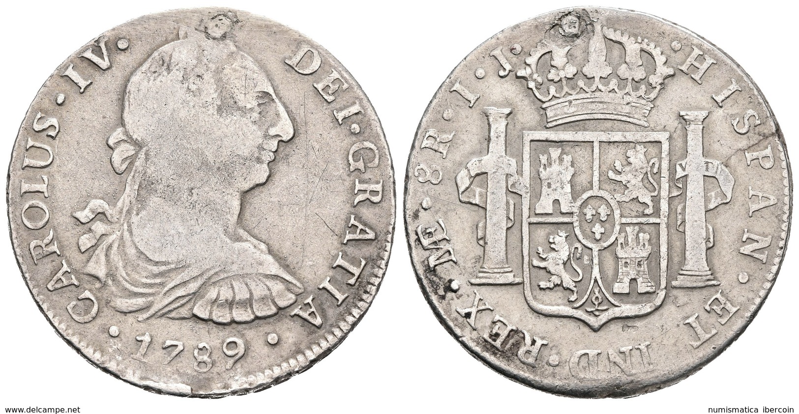 CARLOS III. 8 Reales. 1789. Lima IJ. Busto De Carlos III Y Ordinal IV. Cal-641. Ar. 26,71g. Perforación Reparada. BC+. E - Other & Unclassified