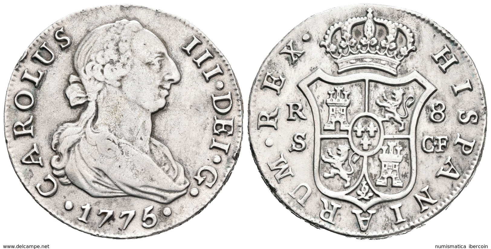 CARLOS III. 8 Reales. 1775. Sevilla CF. Cal-1036. Ar. 26,66g. Limpiada. MBC-. Escasa. - Other & Unclassified