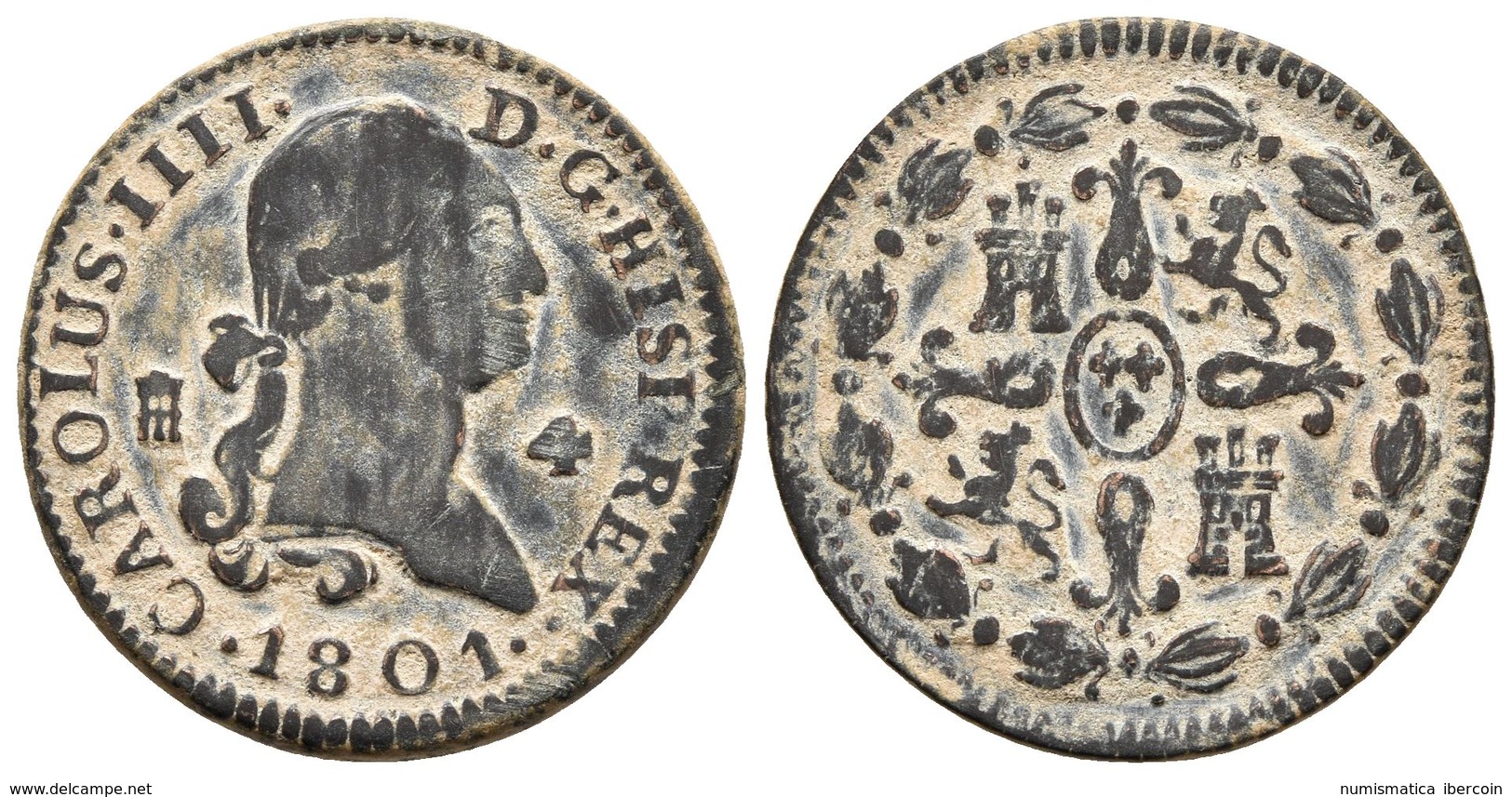 CARLOS IV. 4 Maravedís. 1801. Segovia. Cal-1513. Ae. 5,26g. MBC-. - Other & Unclassified