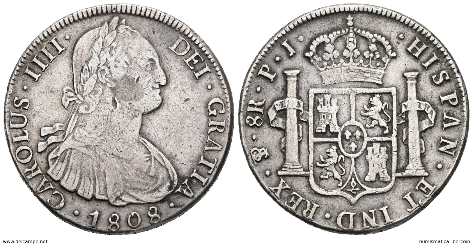 CARLOS IV. 8 Reales. 1808. Potosí PJ. Cal-732. Ar. 26,87g. MBC. - Other & Unclassified