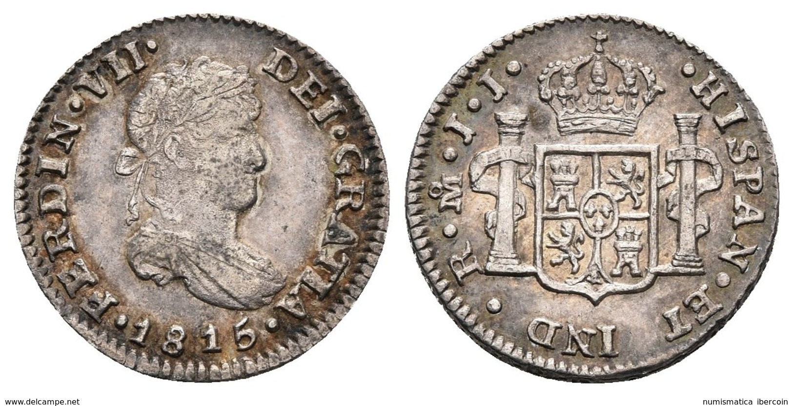 FERNANDO VII. 1/2 Real. 1815. México JJ. Cal-1347. Ar. 1,63g. Preciosa Pátina. EBC-/EBC. - Otros & Sin Clasificación