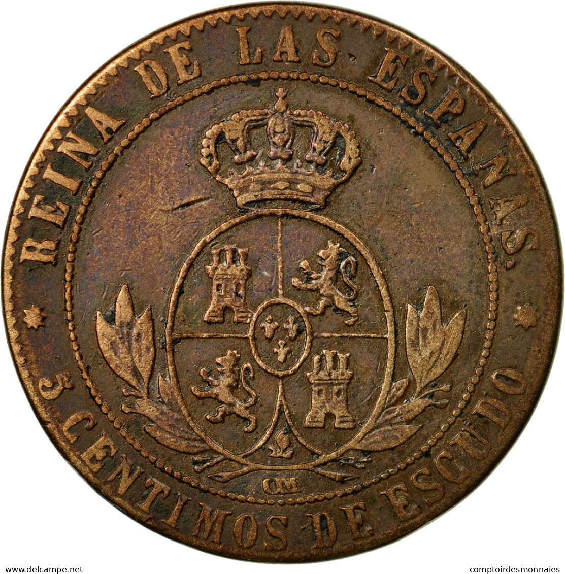 Monnaie, Espagne, Isabel II, 5 Centimos, 1867, Madrid, TB+, Cuivre, KM:635.1 - First Minting
