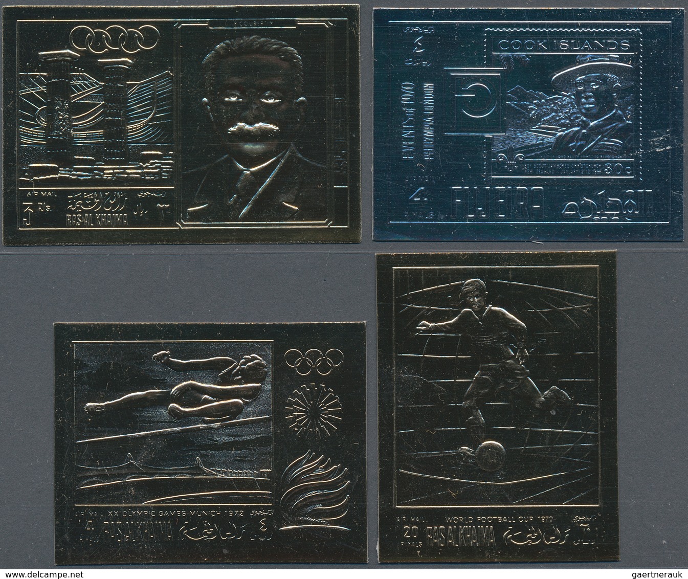 Ras Al Khaima: 1968/1972 (ca.), Collection With All Different GOLD And SILVER Foil Issues In Stockbo - Ra's Al-Chaima