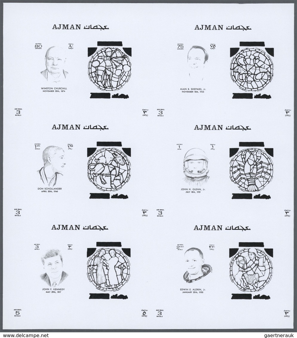 Thematik: Astrologie / astrology: 1971, Ajman. Progressive proofs for the souvenir sheets of the iss