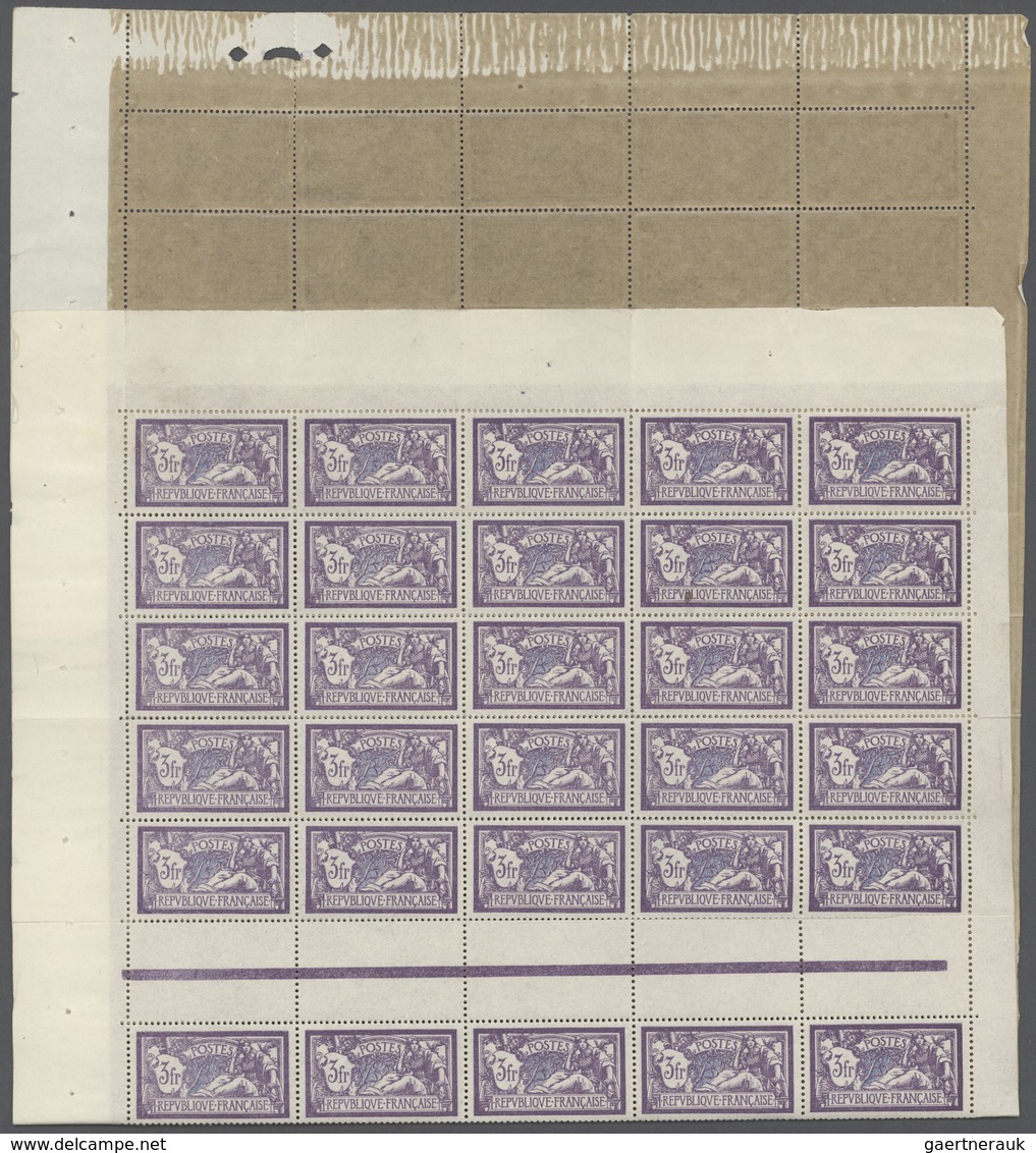 Frankreich: 1925, MERSON, 3fr. Violet/blue, Complete Sheet Of 75 Stamps (multiple Foldings), Unmount - Autres & Non Classés