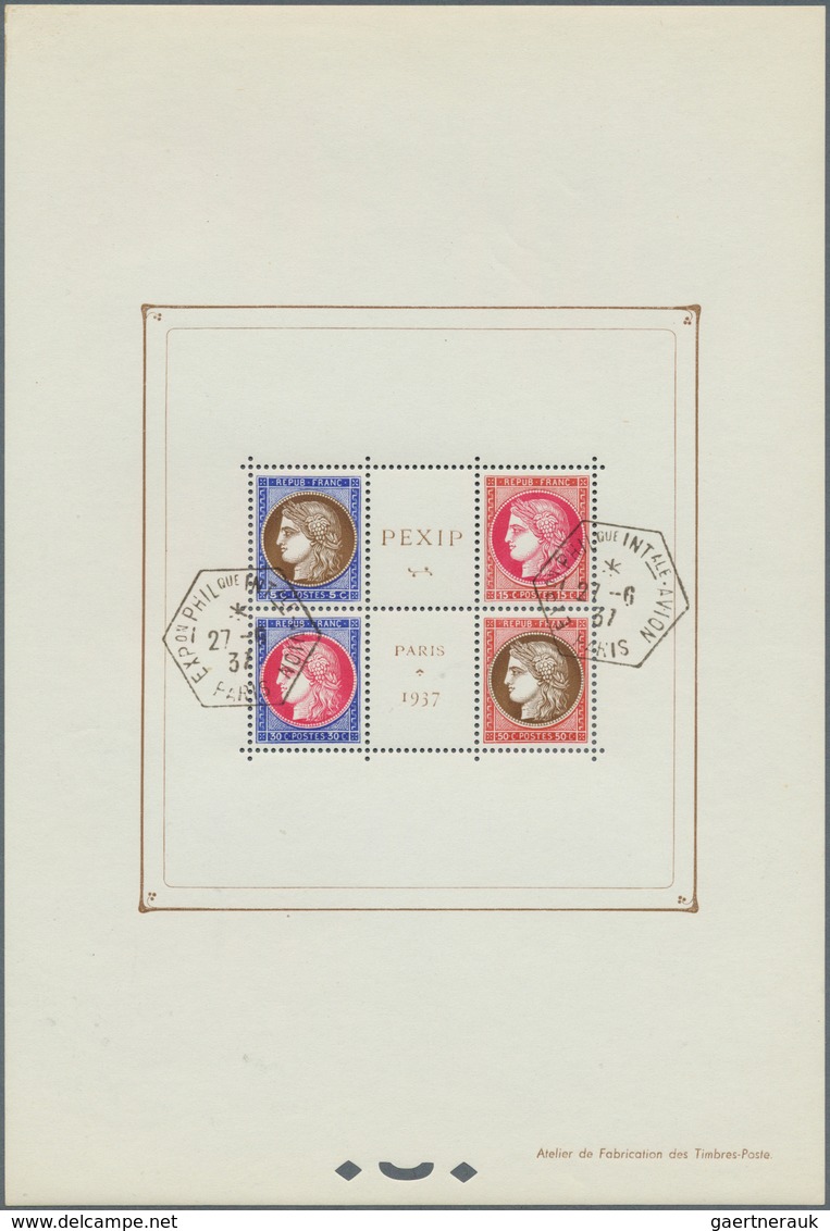 Frankreich: 1937, PEXIP Souvenir Sheet, Group Of Four Pieces: One Copy Unmounted Mint; Three Copies - Autres & Non Classés