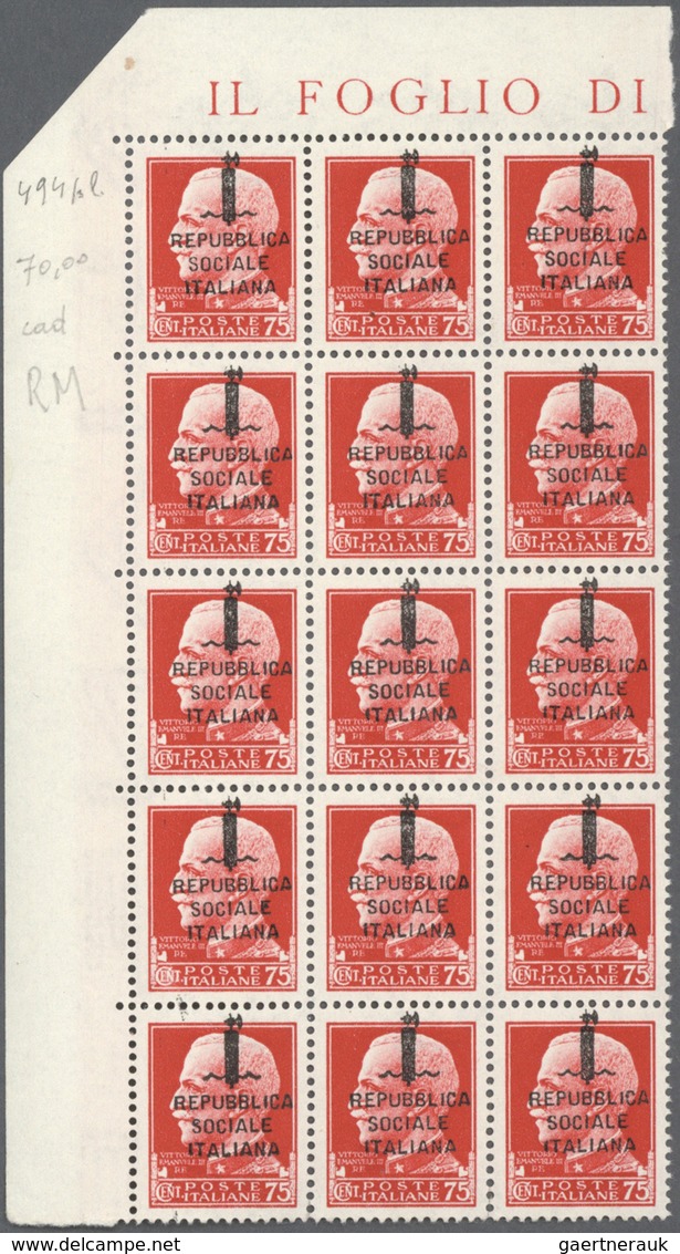 Italien: 1944, SOCIAL REPUBLIC And NATIONAL GUARD OVERPRINTS, Very Comprehensive Lot With Multiples - Neufs