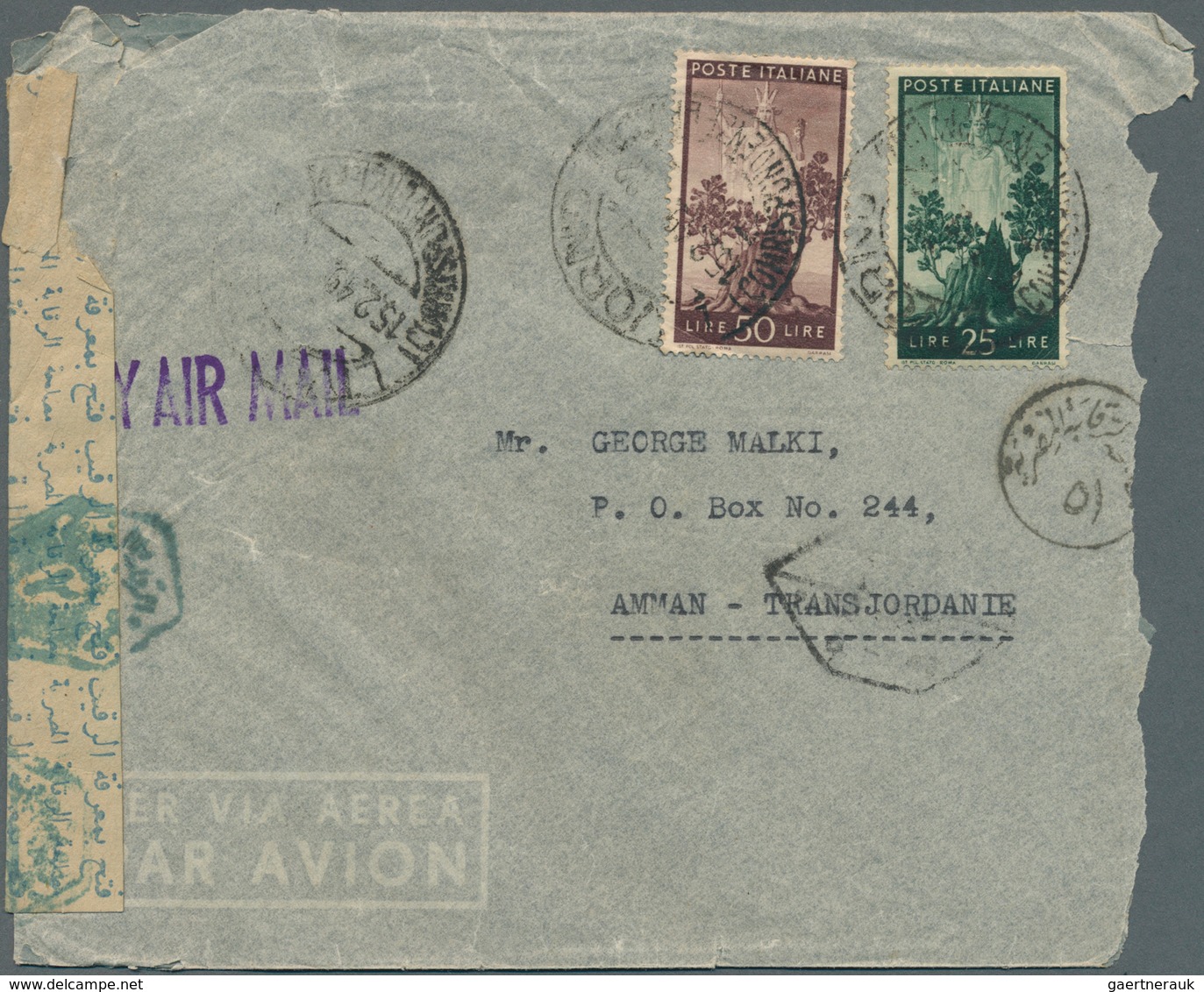 Italien: 1949/1951, Group Of Four Commercial Airmail Covers To Amman/Jordania, Some Postal Wear As T - Neufs