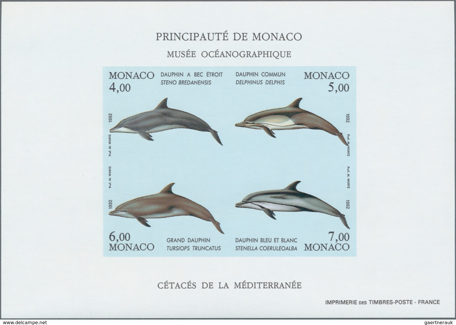 Monaco: 1992, Environmental Protection (Dolphins), Souvenir Sheet IMPERFORATE, Ten Copies Unmounted - Neufs