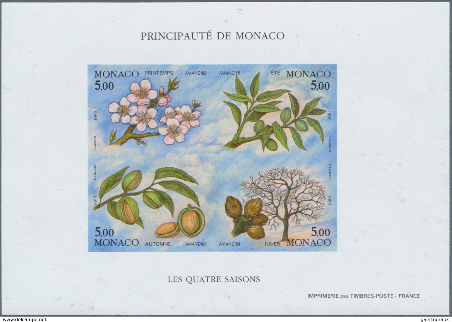 Monaco: 1993, The Four Seasons (almond Tree) In A Lot With 60 IMPERFORATE Miniature Sheets, Mint Nev - Neufs