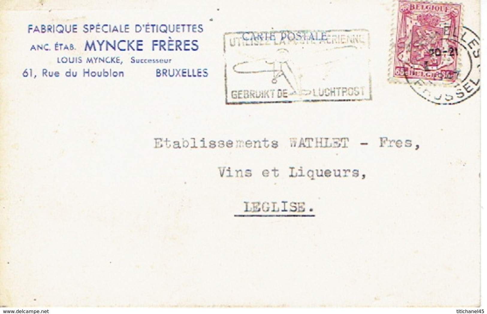 711 Op PK Met Firmaperforatie (perfin) "MF" Van MYNCKE FRERES" Met Stempel BRUSSEL 1947 - 1934-51