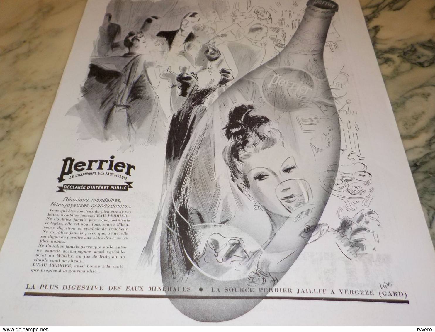 ANCIENNE PUBLICITE REUNION MONDAINE SOURCE PERRIER LA SOIF  1938 - Perrier