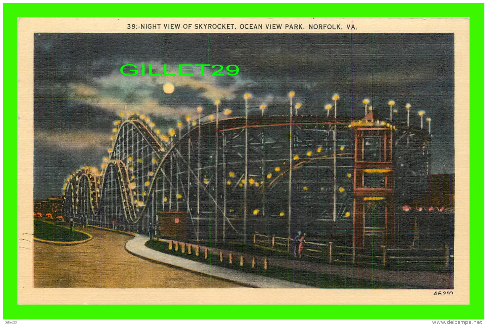 NORFOLK, VA - NIGHT VIEW OF SKYROCKET, OCEAN VIEW PARK -  FRANK G. ENNIS PAPER CO - - Norfolk