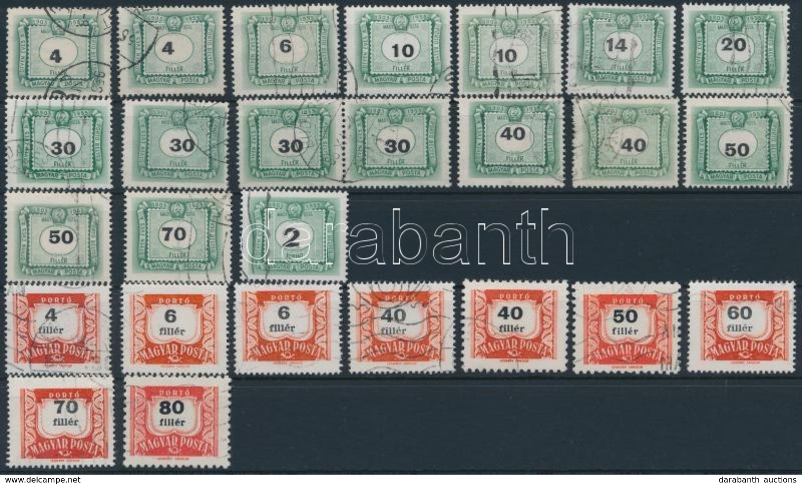 O 1953-1958 26 Db Portóbélyeg Eltolódott értékszámokkal - Gebraucht