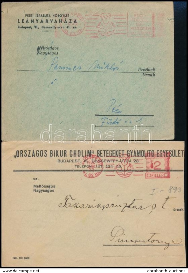 1932-1962 4 Db Küldemény Piros Frankotyp Bélyegzéssel, Közte 2 Db Levelezőlap - Gebraucht