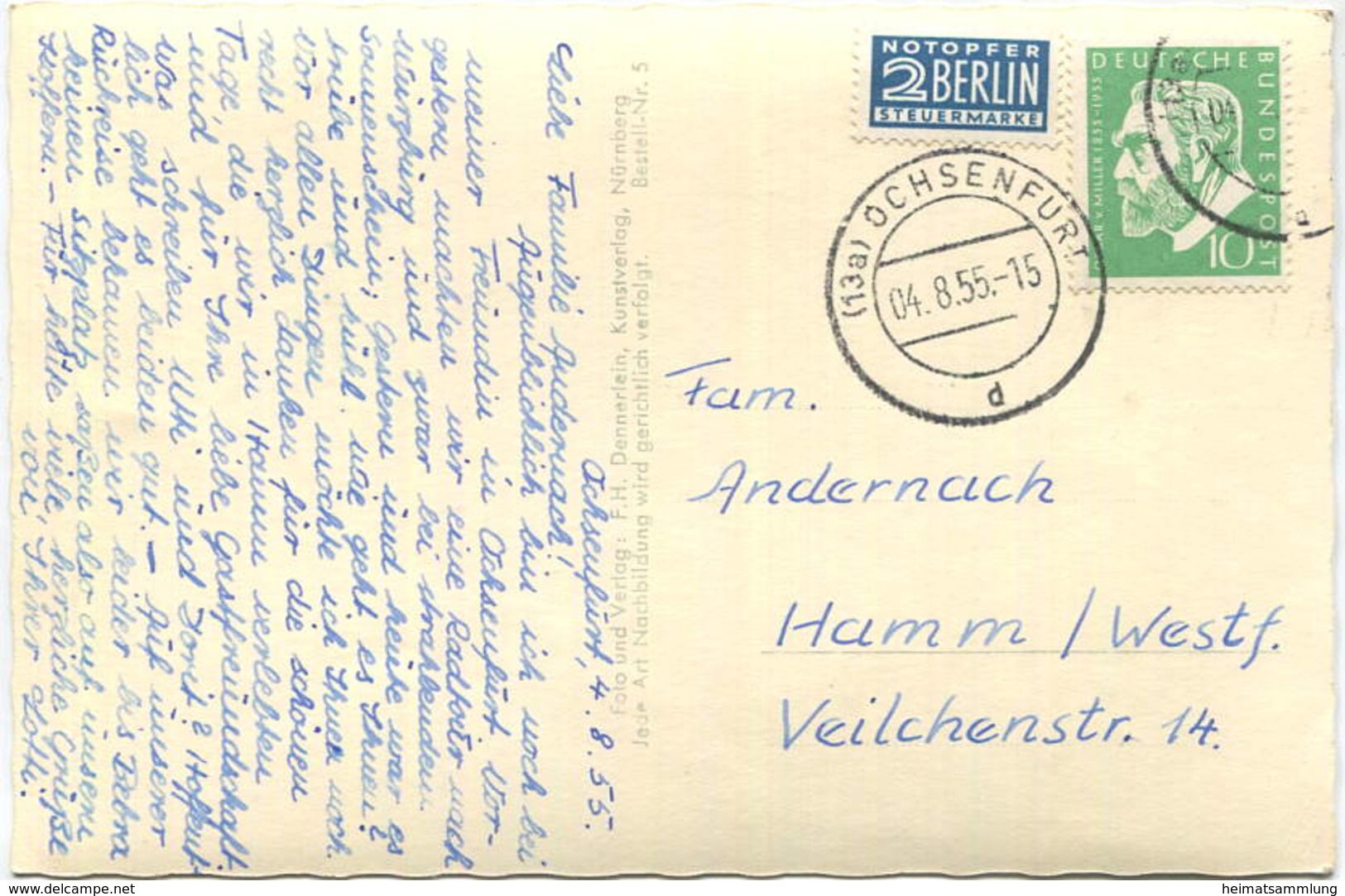 Ochsenfurt - Nikolaus- Und Dicker Turm Mit Landratsamt - Foto-AK - Verlag F. H. Dennerlein Nürnberg Gel. 1955 - Ochsenfurt