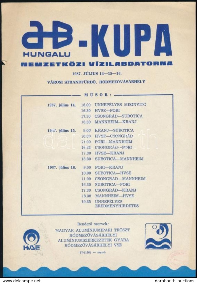 1987 Hódmezővásárhely, AB-Kupa Hungalu Nemzetközi Vízilabdatorna Műsora - Ohne Zuordnung