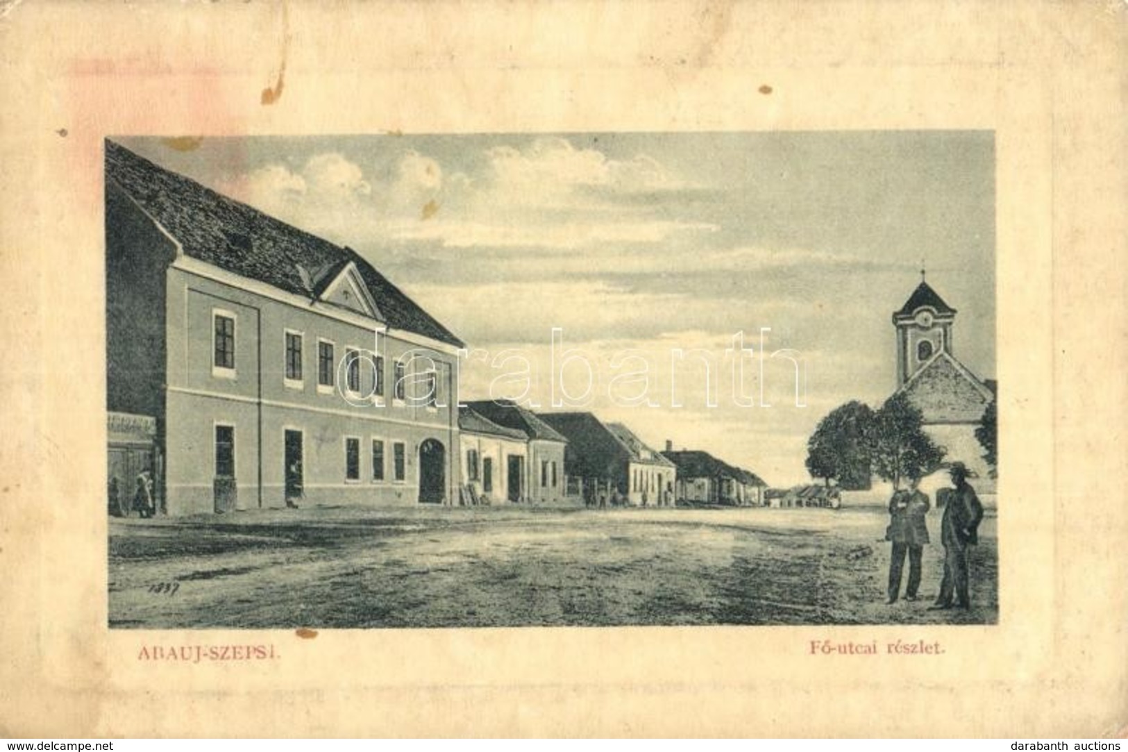 * T3 Szepsi, Abaújszepsi, Moldava Nad Bodvou; Fő Utca, Református Templom, üzlet. W. L. Bp. 5634. (?) / Main Street, Cal - Ohne Zuordnung