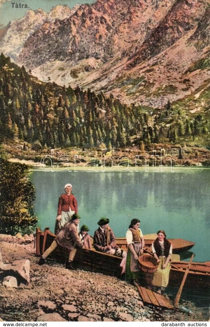 * T2/T3 Tátra, Tatry; Poprádi Tó, Csónakázók. Feitzinger Ede No. 1057. / Popradské Pleso / Lake, Boat (EK) - Ohne Zuordnung