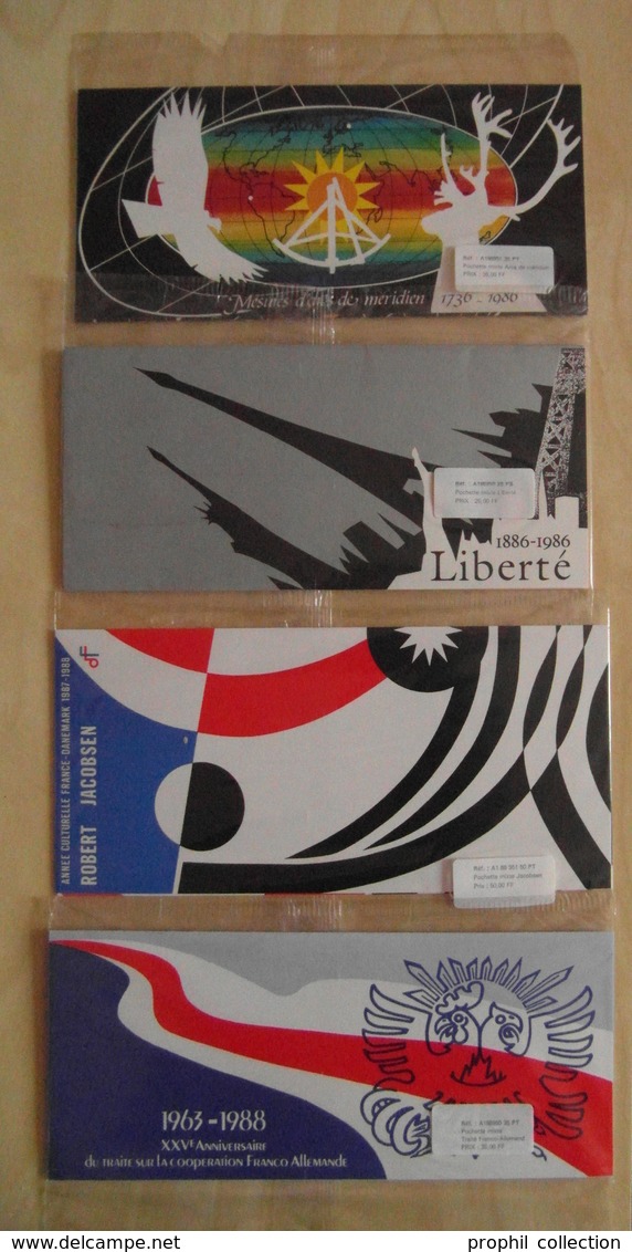 LOT De 4 POCHETTES MIXTE (SOUS BLISTER) : MESURES ARCS MERIDIEN LIBERTÉ (1986) JACOBSEN TRAITÉ COOPÉRATION (1988) - Collectors