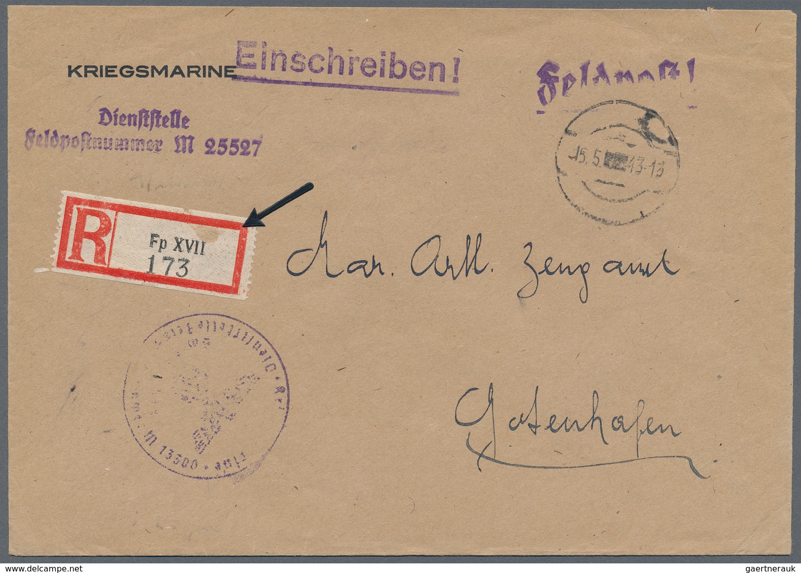 Feldpost 2. Weltkrieg: 1943/44, Kleine Sammlung Von 13 Feldpost-Einschreibebriefen (1x Ohne Poststem - Autres & Non Classés