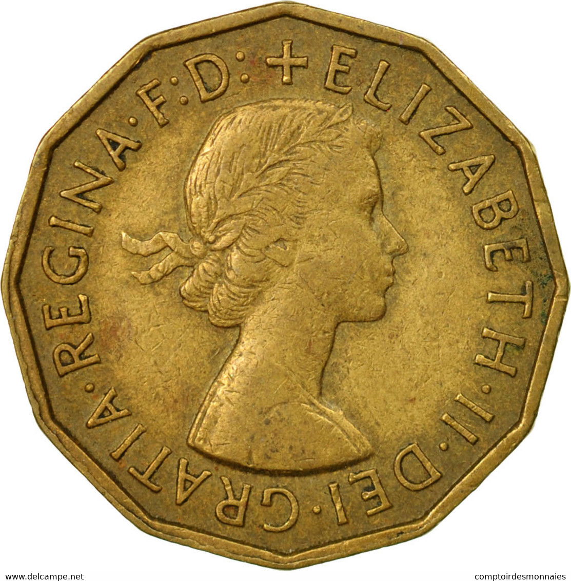 Monnaie, Grande-Bretagne, Elizabeth II, 3 Pence, 1955, TB+, Nickel-brass, KM:900 - F. 3 Pence