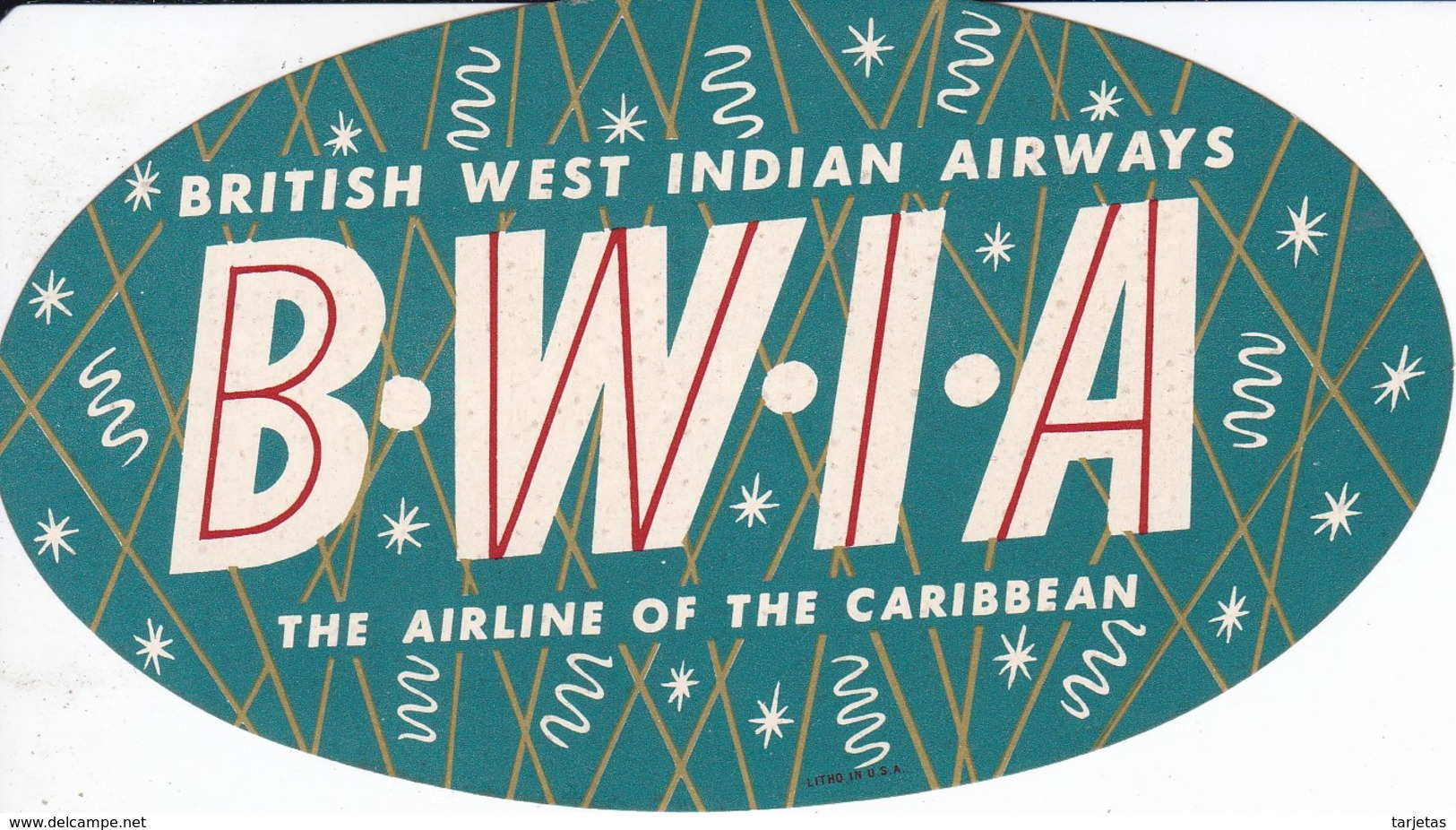 ANTIGUA ETIQUETA DE LA COMPAÑIA AEREA BRITISH WEST INDIAN AIRWAYS  (AVION-PLANE) BWIA - Aufklebschilder Und Gepäckbeschriftung