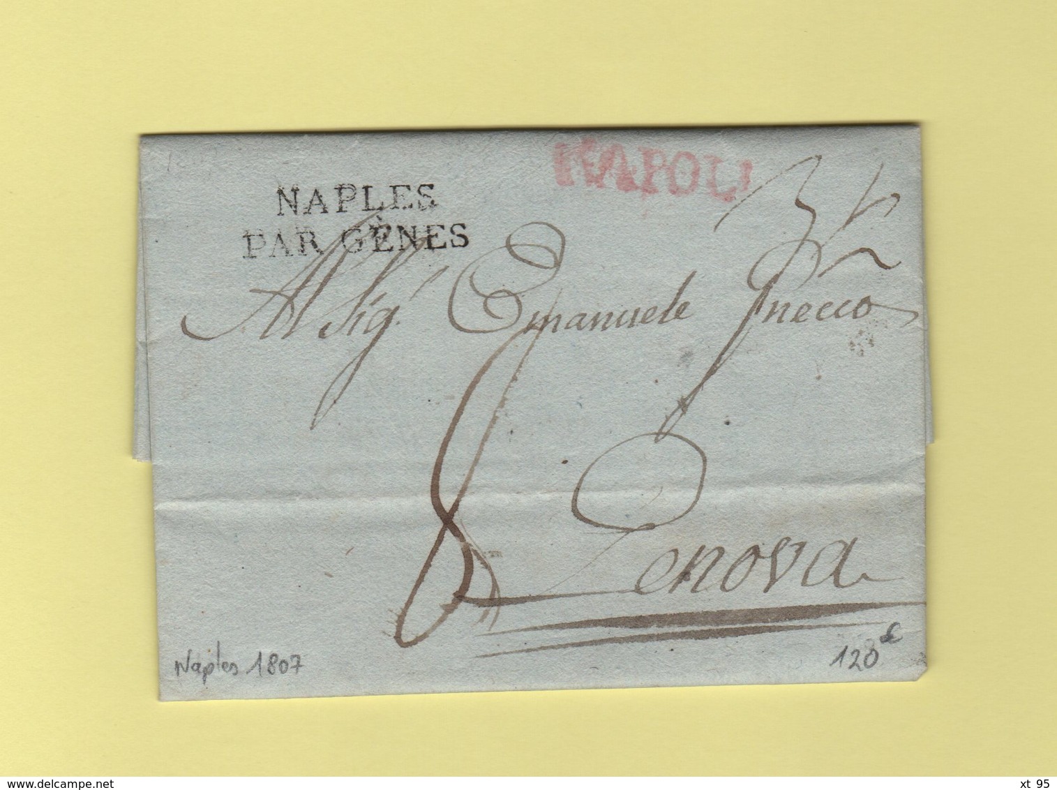 Naples Par Genes - Napoli - Lettre De Naples Pour Genes - 1807 - Marque D Entree - 1792-1815: Départements Conquis