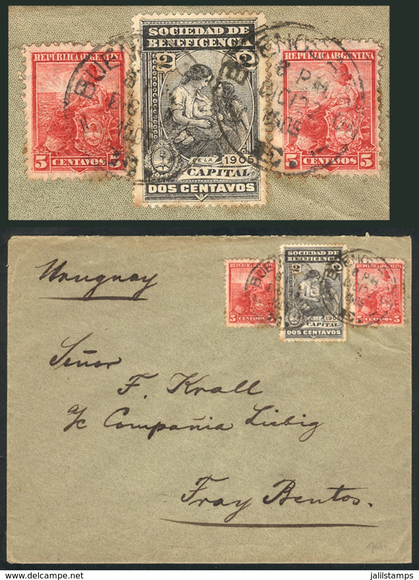 ARGENTINA: Charitable Society Of Buenos Aires 2c. + 5c. Liberty X2, Franking A Cover Sent To Fray Bentos (Uruguay) On 22 - Cinderellas